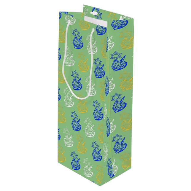 Pour Bouteille Sac cadeau Dreidels + Stars Wine (Devant Angle)