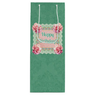 Pour Bouteille Sac cadeau en dentelle damassée de roses de style 