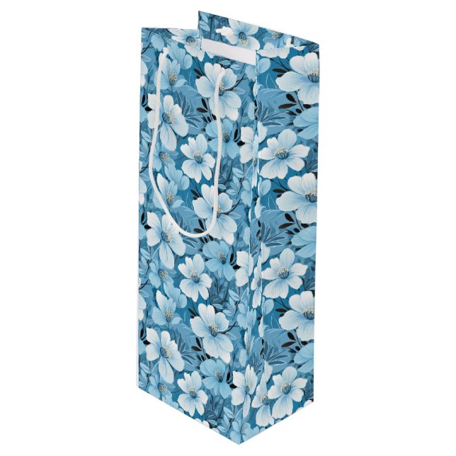 Pour Bouteille Sac cadeau Floral Bleu (Devant Angle)