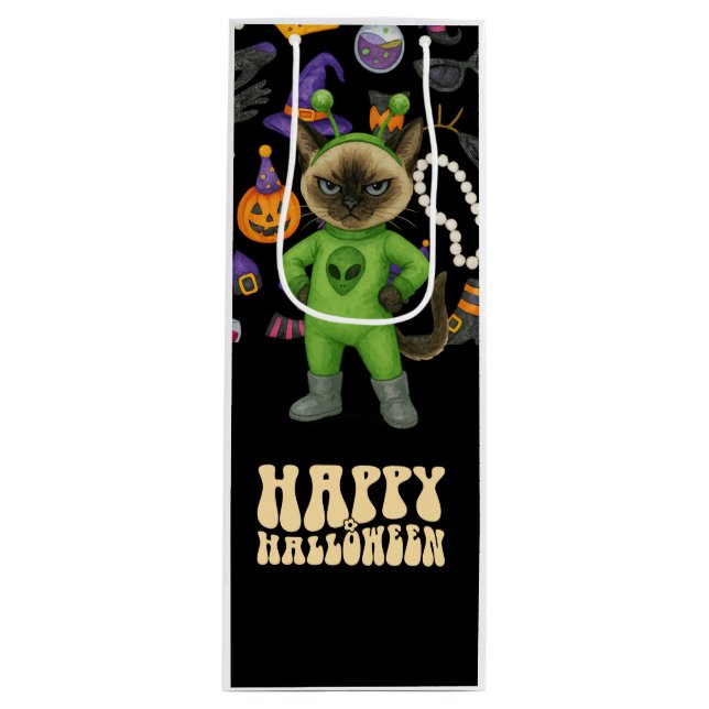 Pour Bouteille Sac cadeau Halloween Chat (Devant)