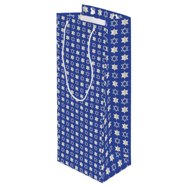 Pour Bouteille Sac cadeau Motif Star of David Blue (Dos Angle)
