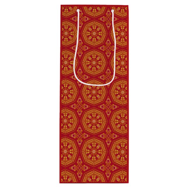 Pour Bouteille Sac cadeau Red & Gold Arabesque (Devant)