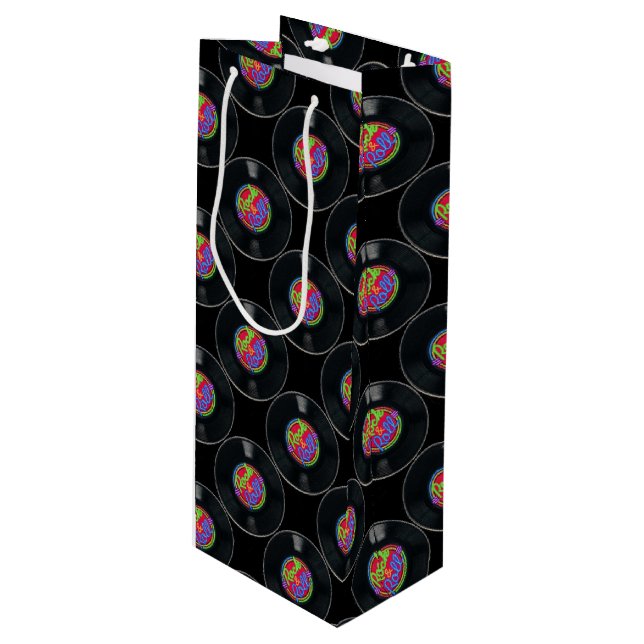 Pour Bouteille Sac cadeau Retro Rock & Roll Vinyl Wine (Devant Angle)