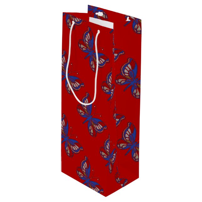 Pour Bouteille Sac cadeau rouge blanc Bleu Papillon-Rouge Vin (Devant Angle)