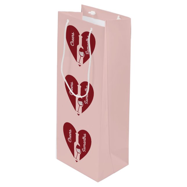 Pour Bouteille Sac Cadeau Vin Hearts & Cheers (Devant Angle)