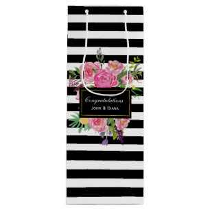 Pour Bouteille Sac cadeau vin rayures et fleurs élégant