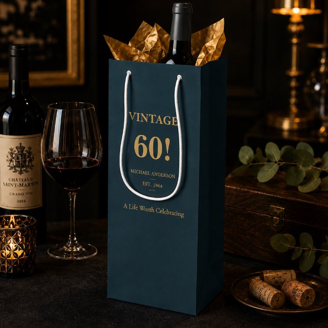 Pour Bouteille Sac Cadeau Vin Vintage 60 (Elegant wine tote for a sophisticated 60th birthday celebration.)