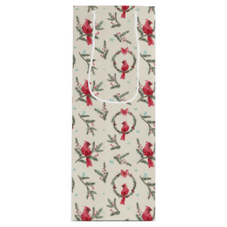 Pour Bouteille Sac de cadeau de Noël Cardinal à l'aquarelle en pi