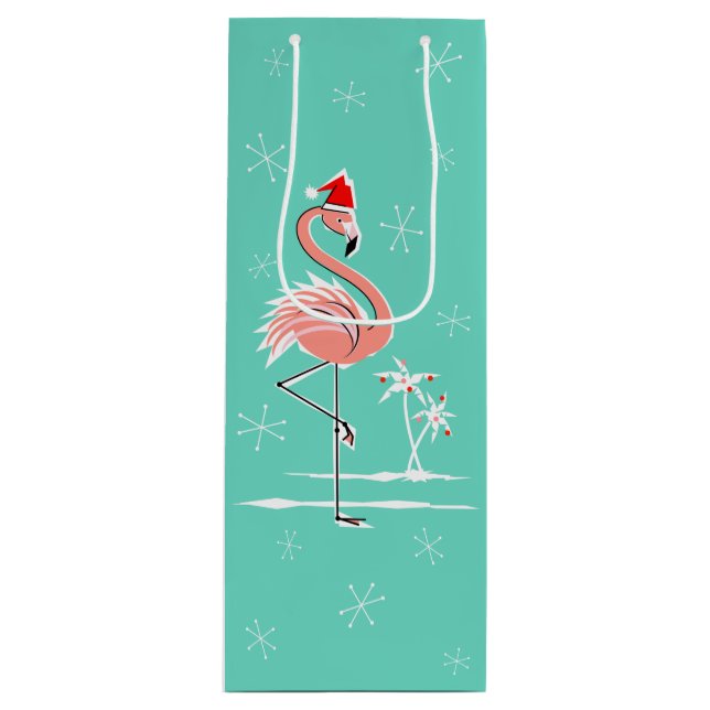 Pour Bouteille Sac de cadeau de vin de Flamant rose de Noël (Devant)