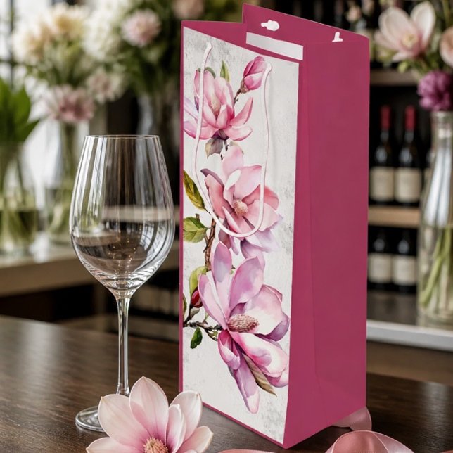 Pour Bouteille Sac de cadeau de vin Magnolia rose (Créateur téléchargé)