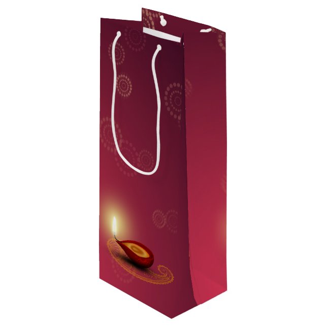 Pour Bouteille Shiny Happy Diwali Diya - Sac cadeau vin (Devant Angle)