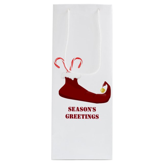 Pour Bouteille Slipper rouge elfe avec Sucres de canne Sac cadeau (Devant)