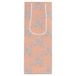 Pour Bouteille Spray Floral Style 1, SAC CADEAU PEACH-VIN BLANC