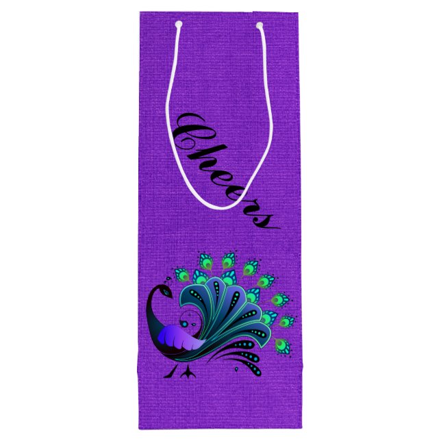 Pour Bouteille Style Blue Tones Peacock Wine Sac cadeau (Dos)