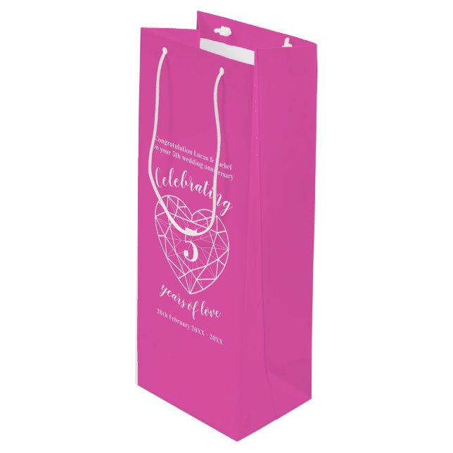 Pour Bouteille Tourmaline rose Anniversaire 5 ans sac cadeau vin (Devant Angle)