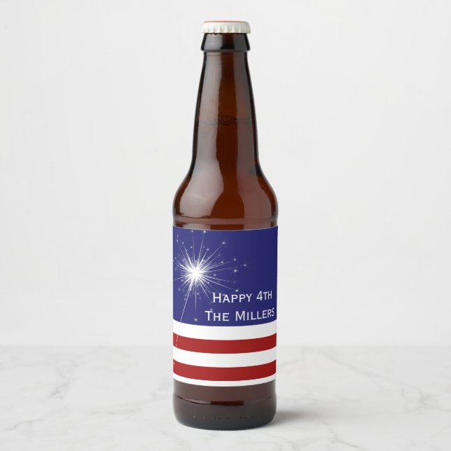 Pour Bouteilles De Bière 4 juillet Étiquette personnalisable avec nom (Devant)
