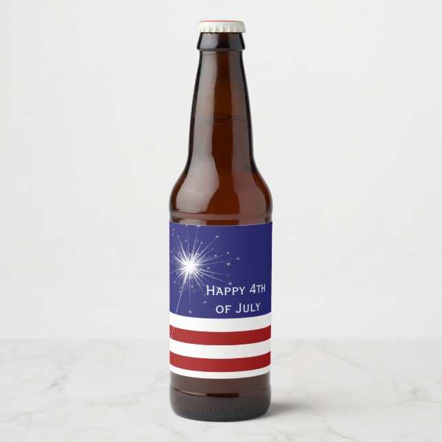 Pour Bouteilles De Bière 4 juillet Étiquette personnalisé avec Sparkler (Devant)