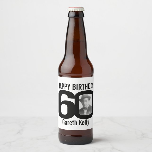 Pour Bouteilles De Bière 60e anniversaire personnalisé nom photo étiquette (Devant)