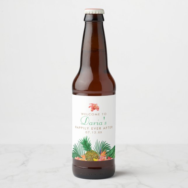 Pour Bouteilles De Bière Étiquette d'ananas tropical (Devant)