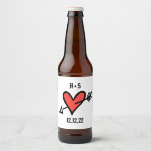 Pour Bouteilles De Bière Personnalisé Mariage Amour Coeur Noir & Étiquette 
