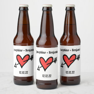 Pour Bouteilles De Bière Personnalisé Mariage Amour Coeur Noir & Étiquette