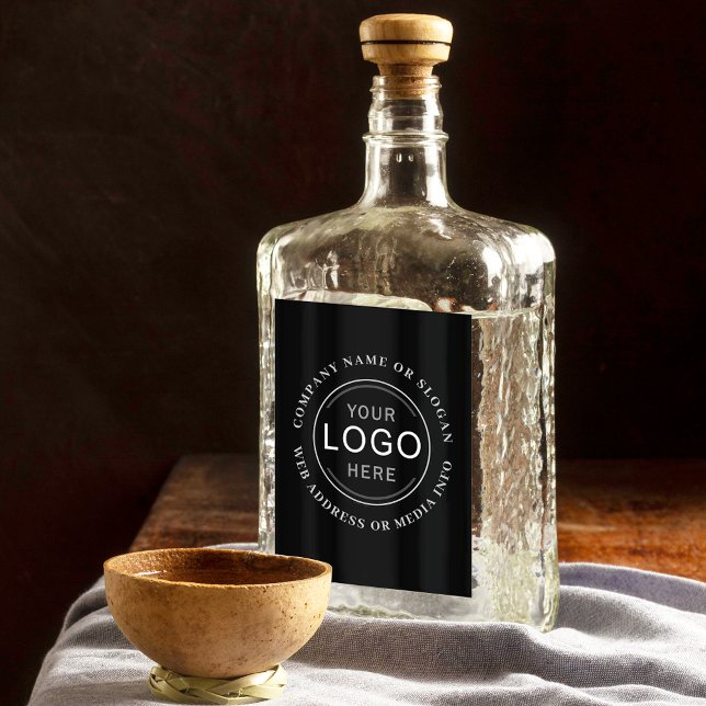 Pour Bouteilles De Liqueur Entreprise Logo Marque moderne Étiquettes noirs (Several sizes to choose from)