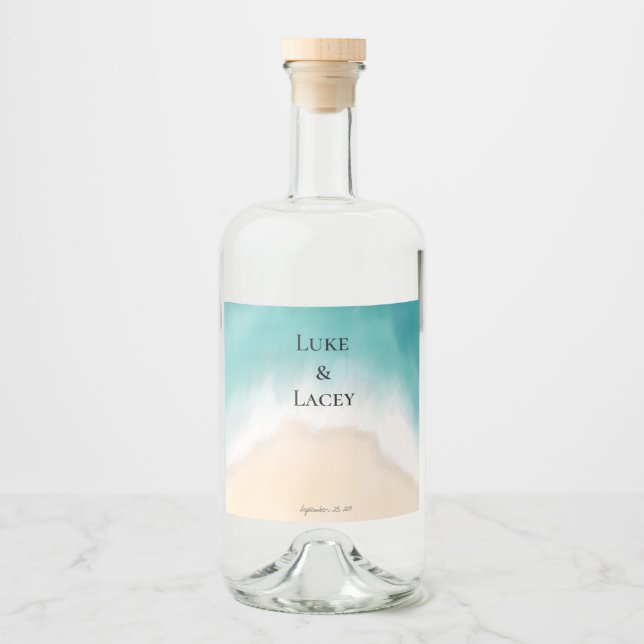 Pour Bouteilles De Liqueur mariage plage aquarelle étiquettes (Devant)