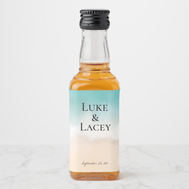 Pour Bouteilles De Liqueur mariage plage aquarelle étiquettes (Devant)