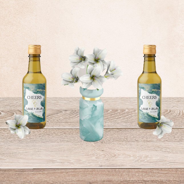 Pour Bouteilles De Vin Aquarelle Aqua Mariage Vins Étiquettes (Créateur téléchargé)