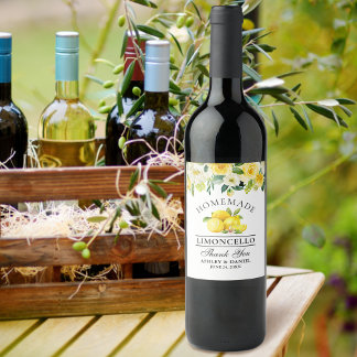 Pour Bouteilles De Vin Aquarelle Citrons Floral Limoncello Étiquette bout