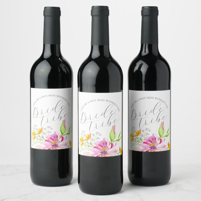 Pour Bouteilles De Vin Aquarelle Floral Bridesmaid Proposition Étiquette (Bouteilles)