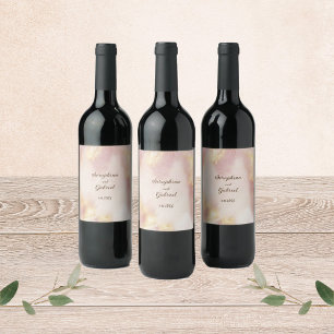 Pour Bouteilles De Vin Aquarelle rose paradisiaque Mariage Étiquette bout