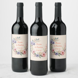 Pour Bouteilles De Vin Aquarelle Whimsical Wreath Wine Étiquette