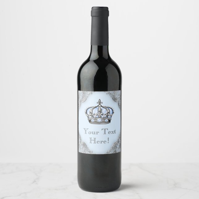 Pour Bouteilles De Vin Bleu Argent Couronne bouteille Étiquette (Devant)