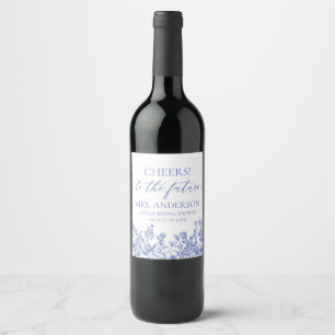 Pour Bouteilles De Vin Blue Floral Future Mme Fête des mariées Étiquette
