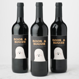 Pour Bouteilles De Vin Boos & Bozed Halloween Cute Ghost Vine Étiquette