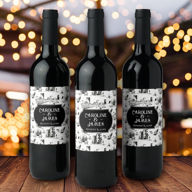 Pour Bouteilles De Vin Boston Toile personnalisées mariageDate Étiquette  (Créateur téléchargé)