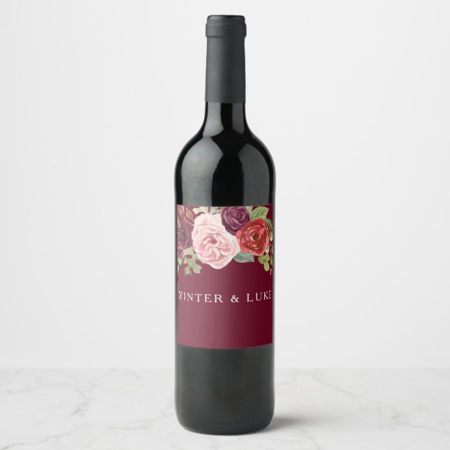 Pour Bouteilles De Vin Bourgogne Rouge Floral moderne Mariage Étiquette à (Devant)