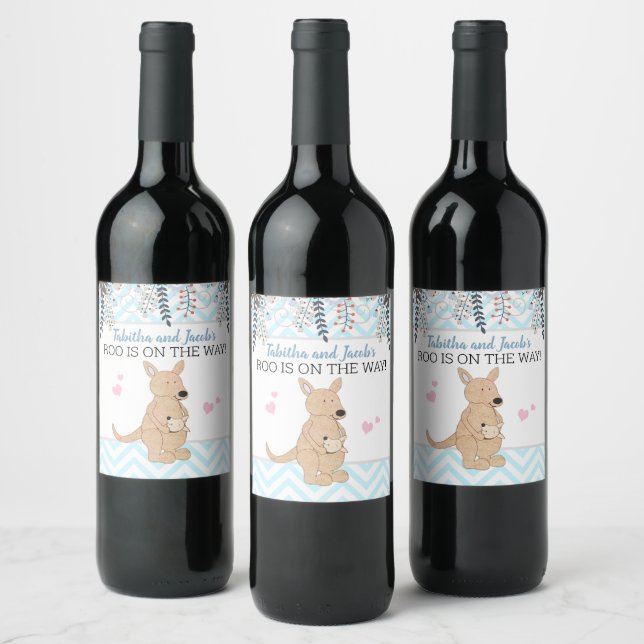Pour Bouteilles De Vin Boy Kangaroo Wine Étiquette Baby shower Boho (Bouteilles)