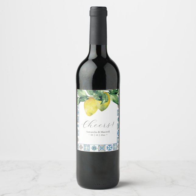 Pour Bouteilles De Vin Carrelage Amalfi Étiquette et citrons (Devant)