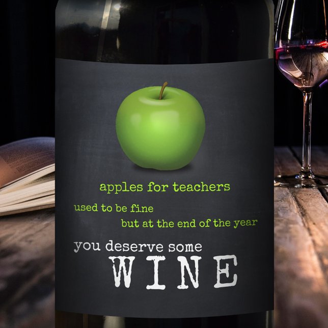 Pour Bouteilles De Vin Chalkboard personnalisé Apple enseignant Étiquette (Créateur téléchargé)