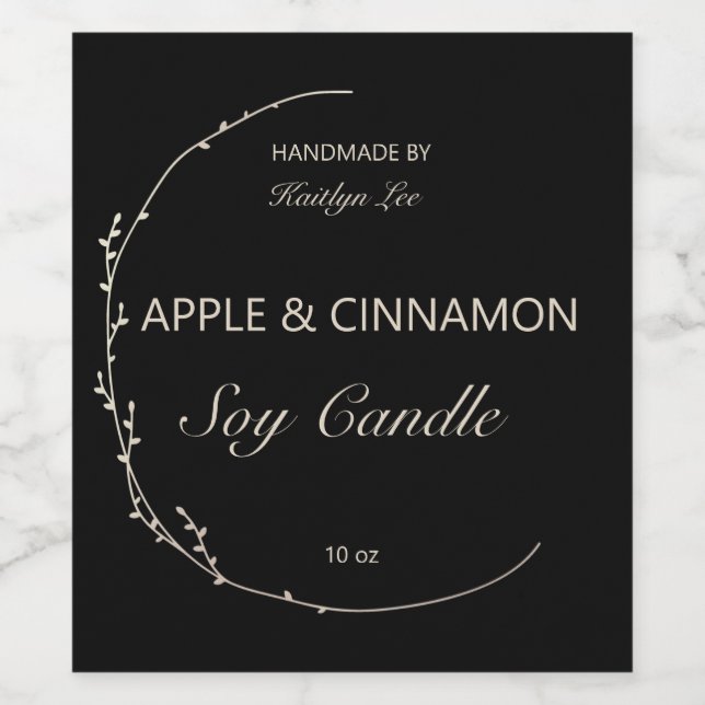 Pour Bouteilles De Vin Chic Floral noir & blanc Étiquette à bougie artisa (Étiquettes simples)