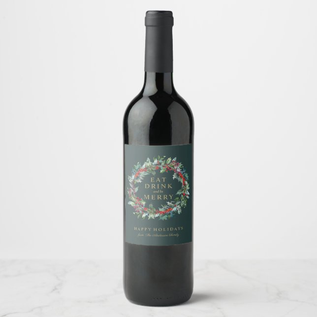 Pour Bouteilles De Vin Classic Holiday Wreath Wine Étiquette (Devant)