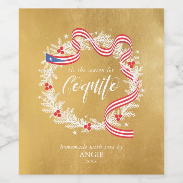 Pour Bouteilles De Vin Coquito Noël Wreath Wine Étiquette (Étiquettes simples)