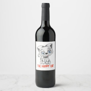 Pour Bouteilles De Vin Drôle Happy Cat Wine Étiquette Cute Chat Bouteil