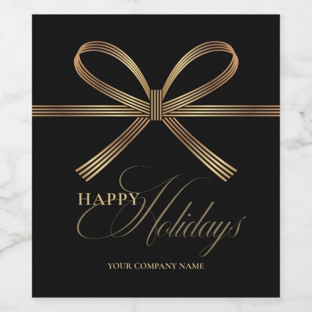 Pour Bouteilles De Vin Elégant Bow Happy Holidays Vins Étiquette (Étiquettes simples)