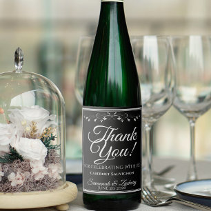Pour Bouteilles De Vin Étiquette Argent sur Mariage noir Bouteille Merci