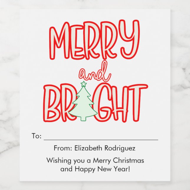 Pour Bouteilles De Vin Étiquette cadeau unique Retro Merry et Bright (Étiquettes simples)