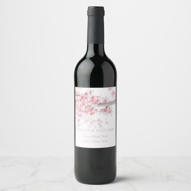 Pour Bouteilles De Vin Étiquette : CHERRY BLOSSOM : TEXTE PERSONNALISABLE (Devant)