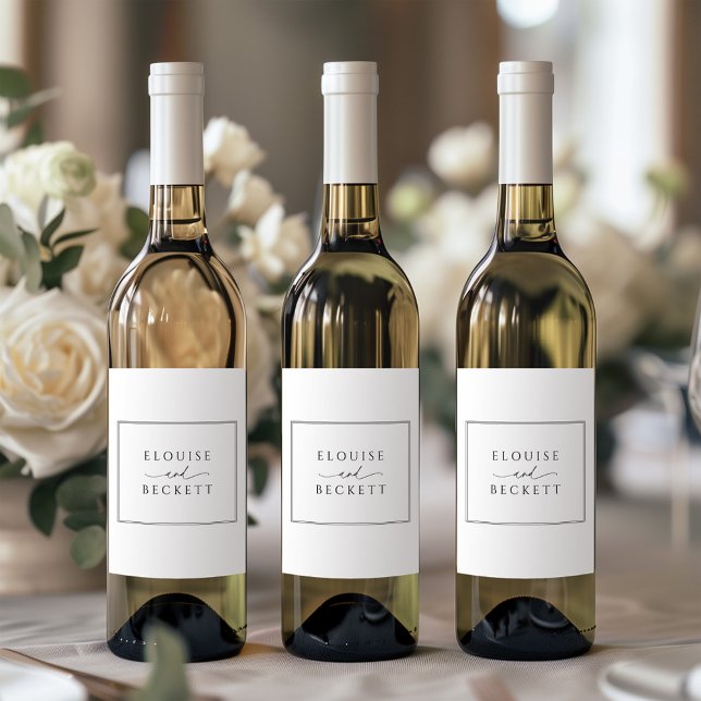 Pour Bouteilles De Vin Étiquette Mariage moderne noir et blanc (Créateur téléchargé)